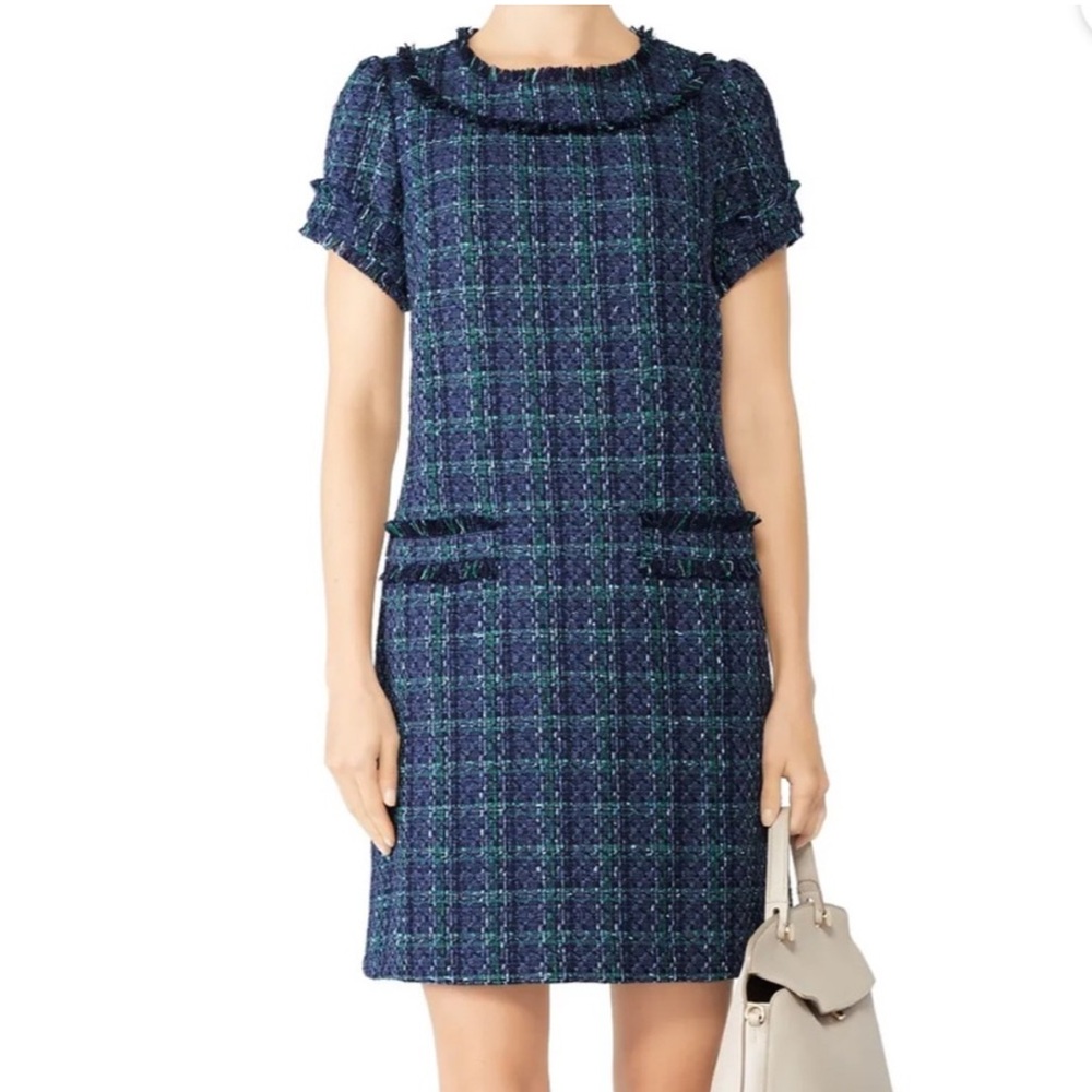 Sail to Sable Blue and White Sheath Dress with Puff Sleeves